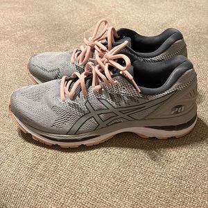 ASICS GEL-NIMBUS 20 WOMENS 10 T851N Running shoes GREY PEACH PINK WHITE sneakers